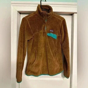 Patagonia 1/4 Snap Re-Tool Fleece Pullover Jacket Brown Teal Women’s XS Kangaroo